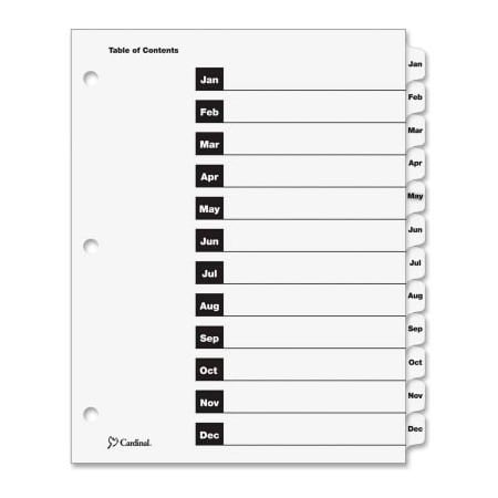 Cardinal Brands Cardinal OneStep Printable T.O.C. Divider, Printed Jan to Dec, 9"x11", 12 Tabs, White/White 60313
